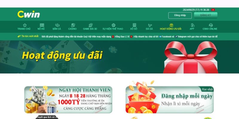 Điểm chung về ưu đãi nhận 58k tại Cwin